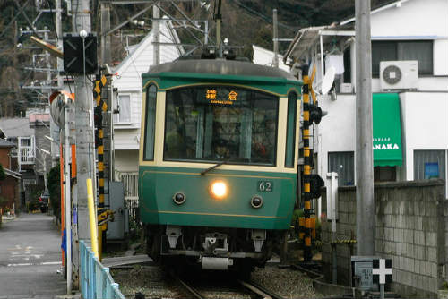 Old train in Kamakura towards Enoshima Island